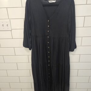 Sonoma Black Button-Front Tiered Maxi Dress